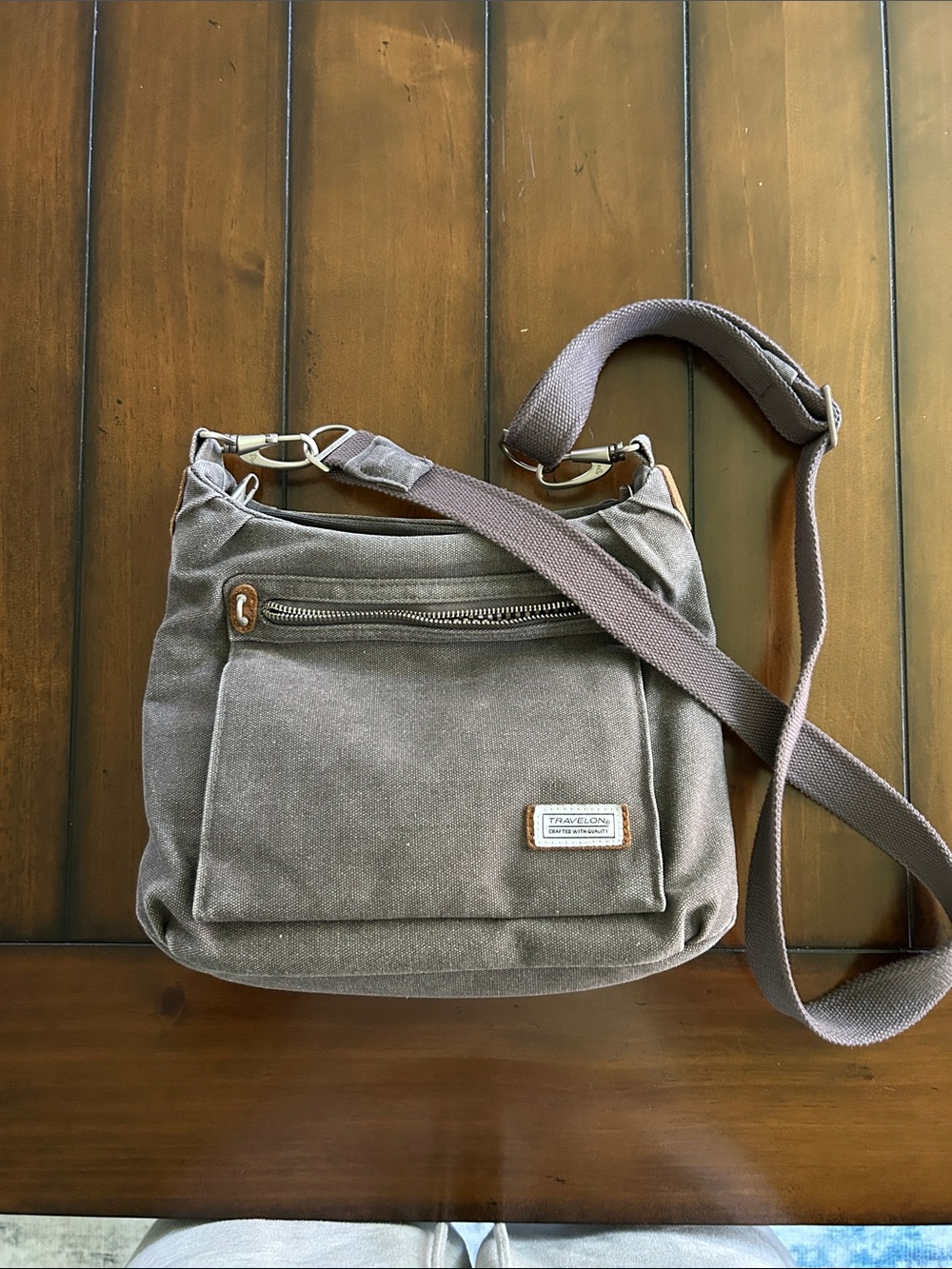 Travelon Brown Canvas Crossbody with Front Pocket